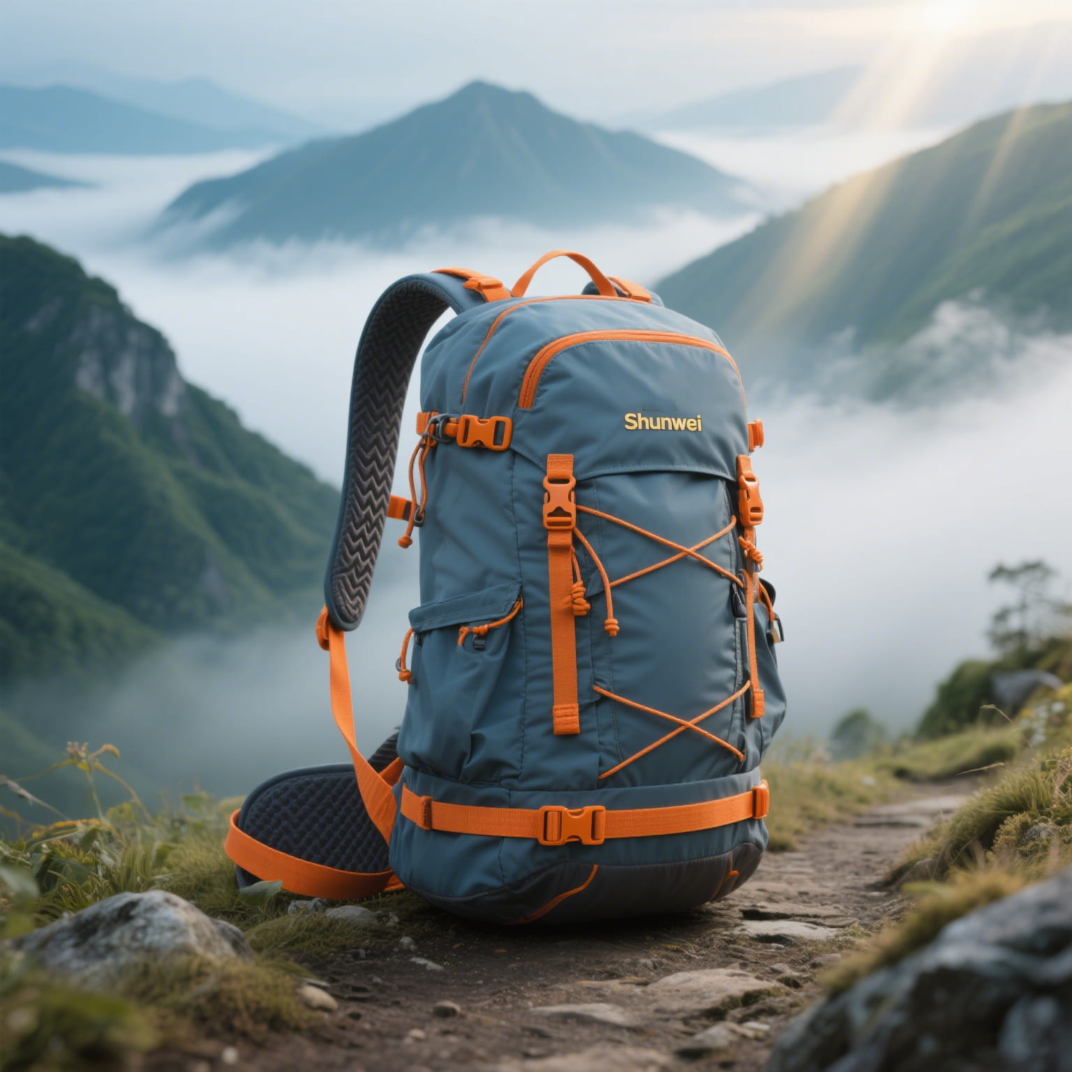 Fashionable light gray mid-length hiking backpack