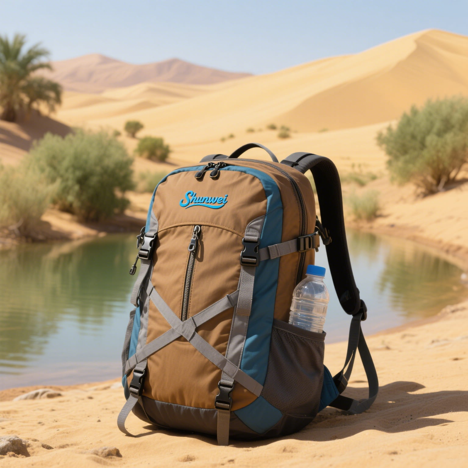 Khaki-colored casual hiking bag
