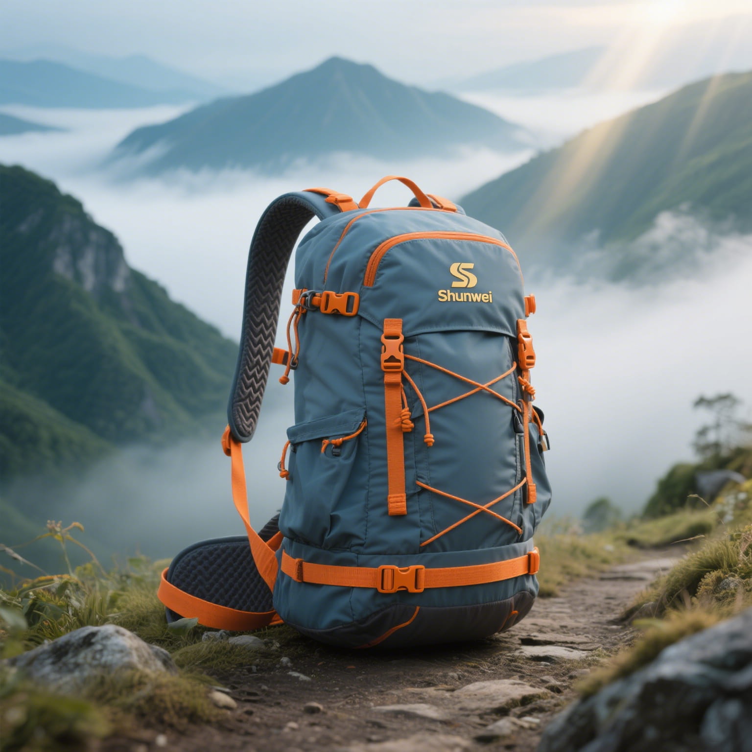 Light blue and white casual hiking bag