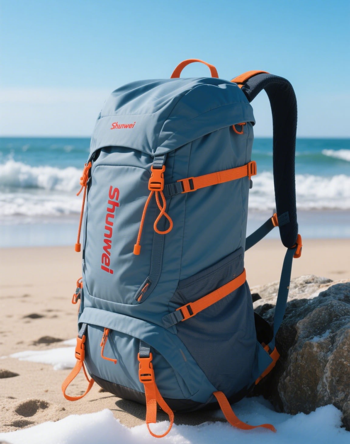 Light blue and white medium-sized hiking bag