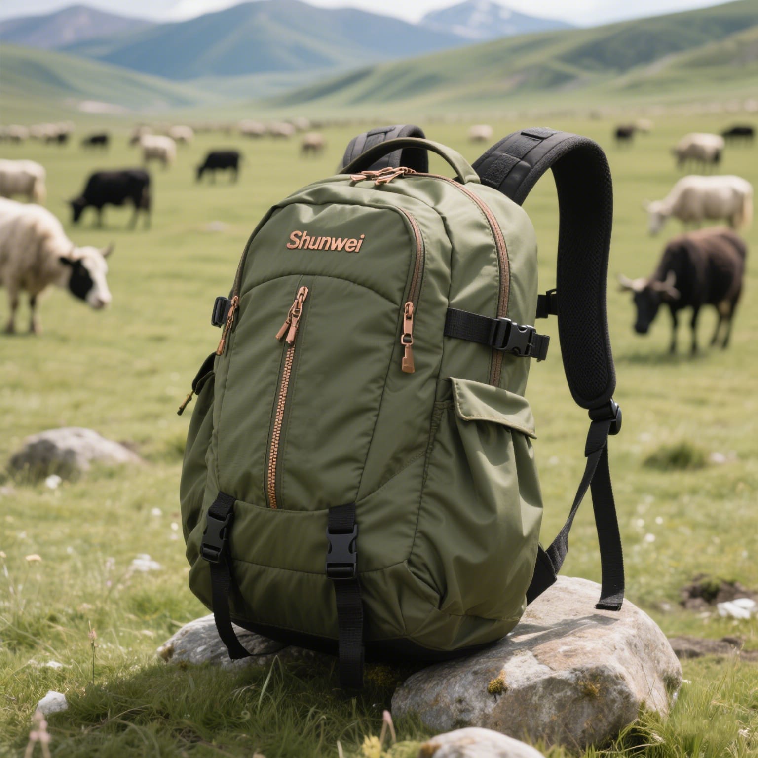 Military green short-distance hiking bag