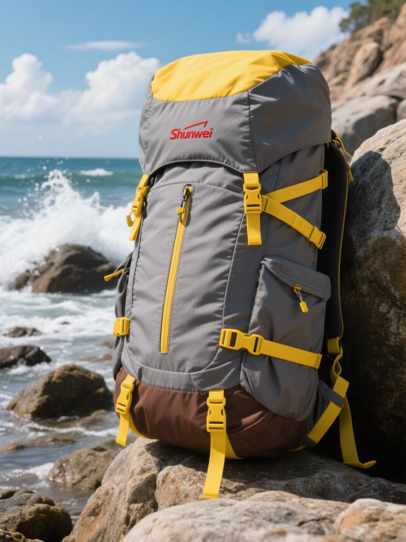 Yellow-gray casual style mid-hike bag